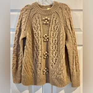J Crew Alpaca Wool Blend Light Brown Rope Knit Sweater Crew Neck Size Small